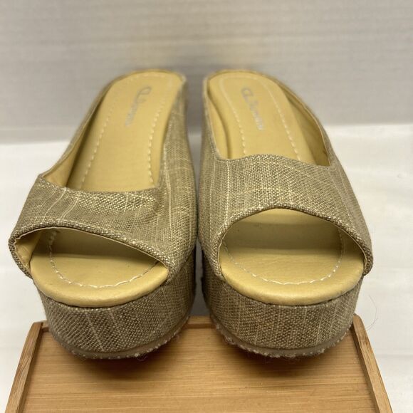 CL Laundry DATE NIGHT Platform Wedge Slip On Gold Shimmer Raffia Jute Bottom 7M - Picture 7 of 13